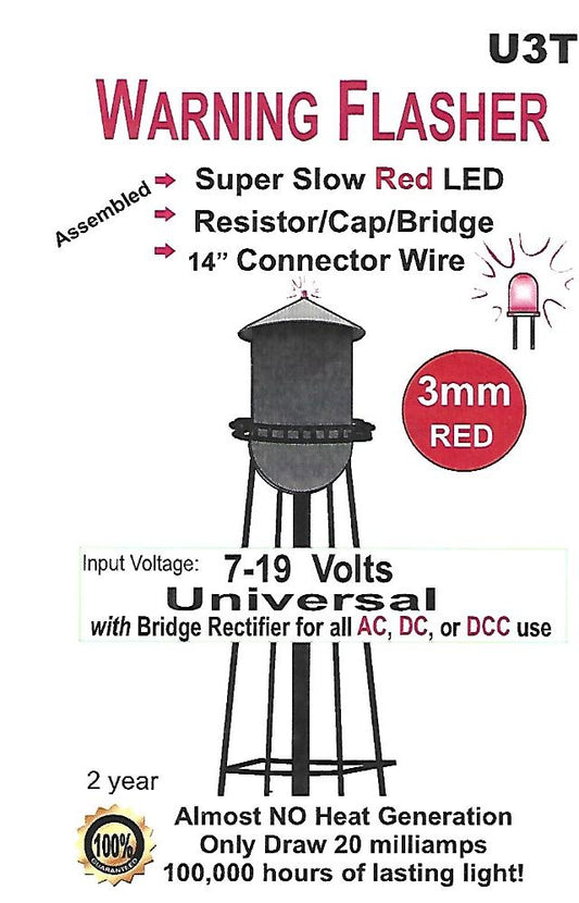 U3TR 3mm Bright Slow Red Flashing Tower LED