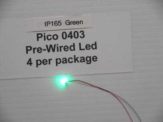 IP165 Green 0402 Pico LED pre-wired pkg of 4 By Iron Penguin