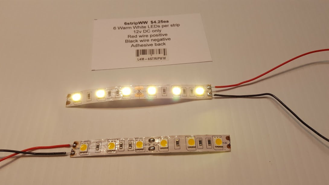 Strip of 6 warm white LED's with adhesive back & pre-wired-0
