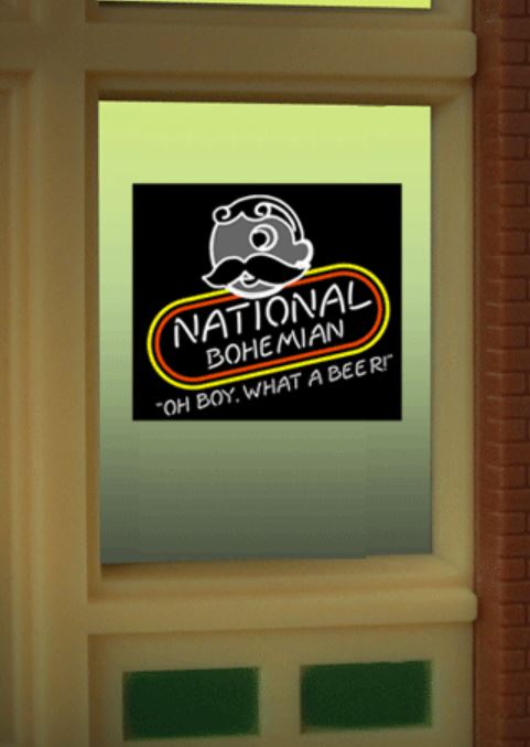 8845 Model National Bohemian Beer Animated Lighted Window Sign by Miller Signs