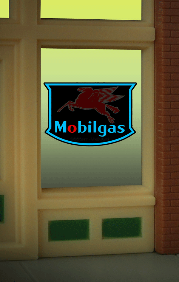 9025 Mobil Gas model window sign
