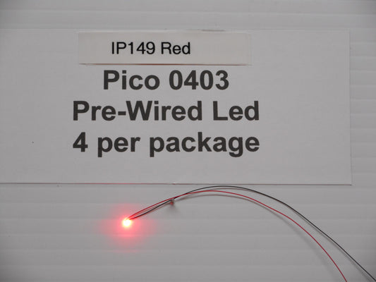 IP149 Red 0402 Pico LED pre-wired pkg of 4 By Iron Penguin