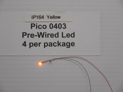 IP164 Yellow 0402 Pico LED pre-wired pkg of 4 By Iron Penguin