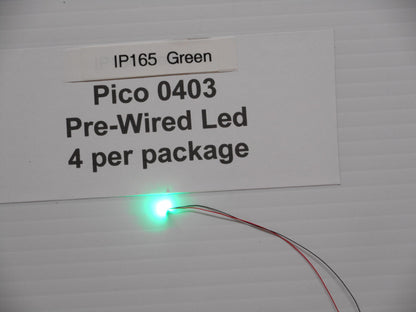 IP165 Green 0402 Pico LED pre-wired pkg of 4