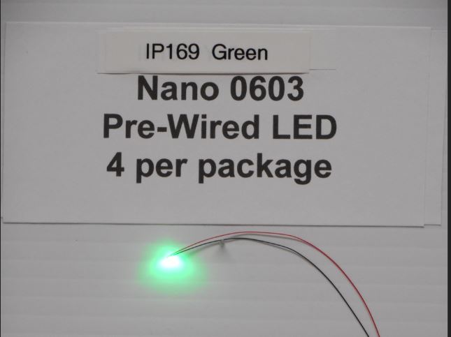 IP169 4 green 0603 Nano LED pre-wired chips by Iron Penguin