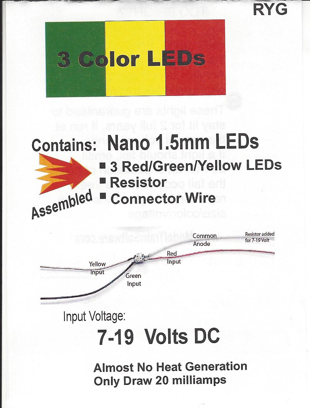 RYG red,yellow, & green Nano LEDs for track side towers by Evan Designs