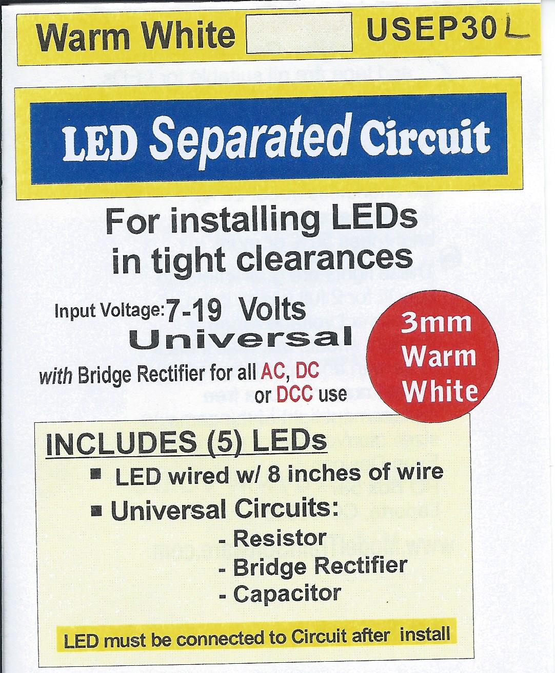 USEP30L 3mm warm white separated circuit LED by Evan designs