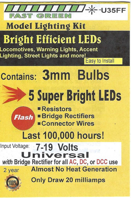 U35FF 3mm Bright Fast Flashing Green LED, Pkg=5 by Evan Designs-0