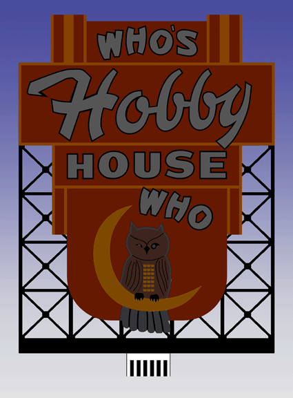 Who's Hobby House animated neon sign
